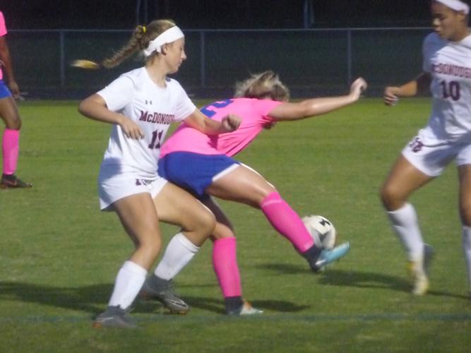 Kayleigh Venis (Calvert girls soccer), Kori Sheckells (McDonough girls soccer), Peyton Carney (McDonough girls soccer)